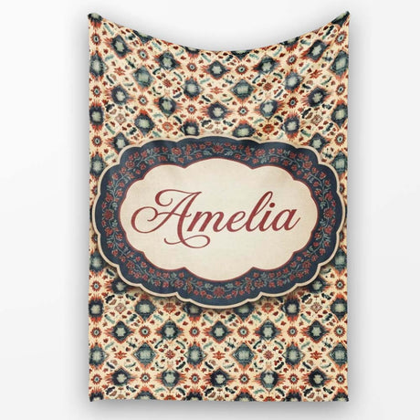 Traditional Tribal Geometric Pattern in Earthy Tones Seamless Name  Personalised Custom Name Super Soft Fleece Blanket Bed Sofa Throw