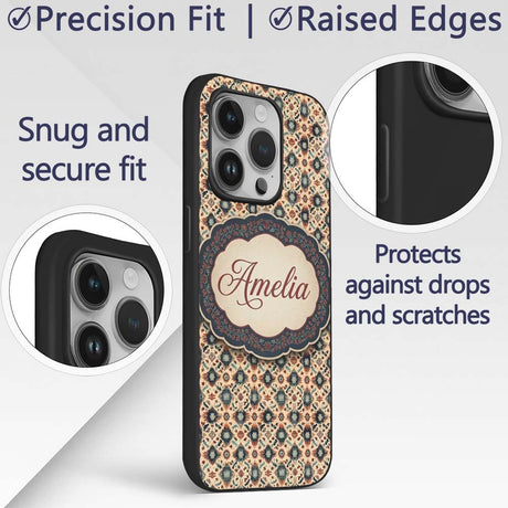 Traditional Tribal Geometric Pattern in Earthy Custom Name Protective Phone Case Mobile Cover Durable Everyday Smartphone Shock Resistant