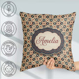 Custom Name Traditional Tribal Geometric Pattern in Earthy Tones Square Filled Cushion Throw Pillow Sofa Bed Home Decor Zip Washable UK Made