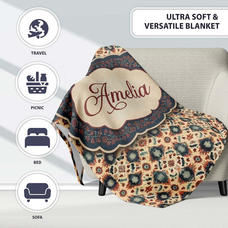 Traditional Tribal Geometric Pattern in Earthy Tones Seamless Name  Personalised Custom Name Super Soft Fleece Blanket Bed Sofa Throw