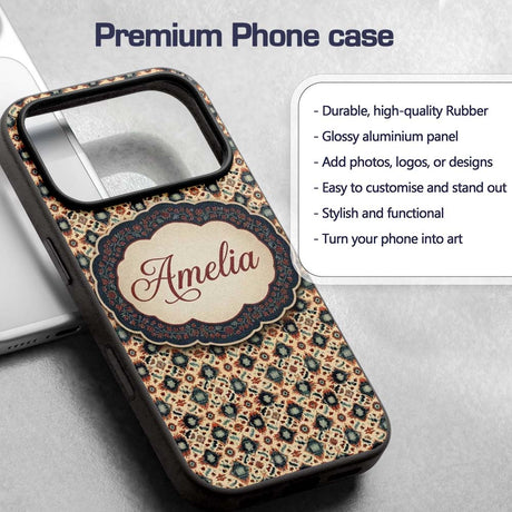 Traditional Tribal Geometric Pattern in Earthy Custom Name Protective Phone Case Mobile Cover Durable Everyday Smartphone Shock Resistant