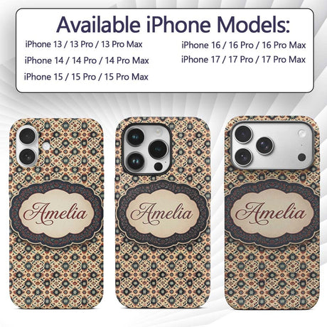 Traditional Tribal Geometric Pattern in Earthy Custom Name Protective Phone Case Mobile Cover Durable Everyday Smartphone Shock Resistant