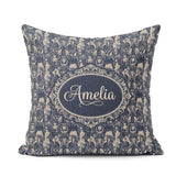 Custom Name Victorian Ladies and Gentlemen Toile Pattern in Navy Square Filled Cushion Throw Pillow Sofa Bed Home Decor Zip Washable UK Made