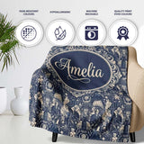 Victorian Ladies and Gentlemen Toile Pattern in Navy Seamless Name  Personalised Custom Name Super Soft Fleece Blanket Bed Sofa Throw