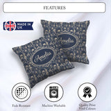 Custom Name Victorian Ladies and Gentlemen Toile Pattern in Navy Square Filled Cushion Throw Pillow Sofa Bed Home Decor Zip Washable UK Made