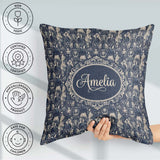 Custom Name Victorian Ladies and Gentlemen Toile Pattern in Navy Square Filled Cushion Throw Pillow Sofa Bed Home Decor Zip Washable UK Made