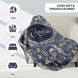 Victorian Ladies and Gentlemen Toile Pattern in Navy Seamless Name  Personalised Custom Name Super Soft Fleece Blanket Bed Sofa Throw