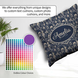 Custom Name Victorian Ladies and Gentlemen Toile Pattern in Navy Square Filled Cushion Throw Pillow Sofa Bed Home Decor Zip Washable UK Made