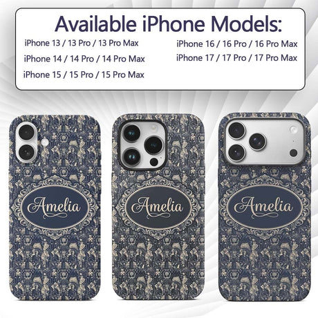 Victorian Ladies and Gentlemen Toile Pattern in Custom Name Protective Phone Case Mobile Cover Durable Everyday Smartphone Shock Resistant