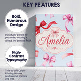 Personalised Name Watercolor Ribbon Bow Custom  Modern Room Accent Elegant Feature Canvas Wall Art Print Decor Picture Ready to Hang