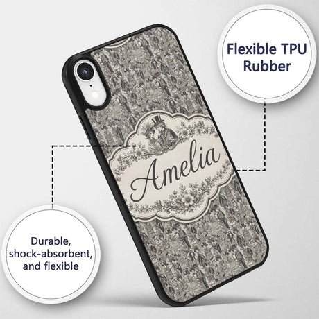 Antique Victorian Society Illustration Pattern Custom Name Protective Phone Case Mobile Cover Durable Everyday Smartphone Shock Resistant