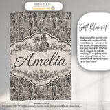 Antique Victorian Society Illustration Pattern Monochrome Seamless  Personalised Custom Name Super Soft Fleece Blanket Bed Sofa Throw