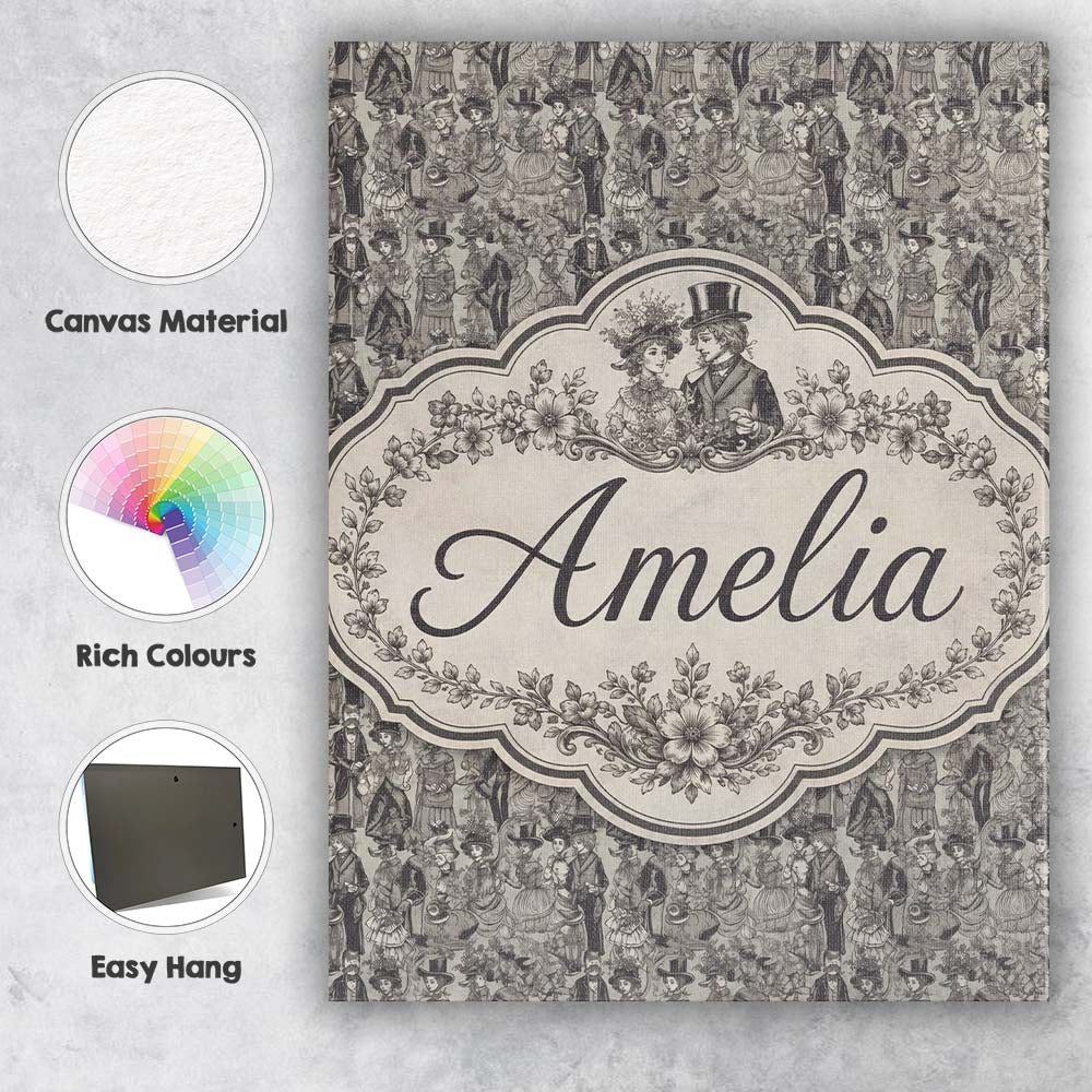 Personalised Name Antique Victorian Society Custom  Bespoke Interior Contemporary Canvas Wall Art Print Decor Picture Ready to Hang