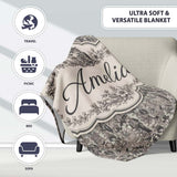 Antique Victorian Society Illustration Pattern Monochrome Seamless  Personalised Custom Name Super Soft Fleece Blanket Bed Sofa Throw