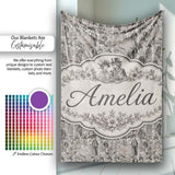 Antique Victorian Society Illustration Pattern Monochrome Seamless  Personalised Custom Name Super Soft Fleece Blanket Bed Sofa Throw