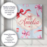 Personalised Name Watercolor Ribbon Bow Custom  Modern Room Accent Elegant Feature Canvas Wall Art Print Decor Picture Ready to Hang