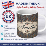 Personalized Custom Name Vintage Crowd Illustration People Pattern in Warm Tones Seamless 11oz Ceramic Coffee Tea Mug White Large Handle
