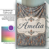 Vintage Crowd Illustration People Pattern in Warm Tones Seamless  Personalised Custom Name Super Soft Fleece Blanket Bed Sofa Throw