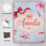 Personalised Name Watercolor Ribbon Bow Custom  Modern Room Accent Elegant Feature Canvas Wall Art Print Decor Picture Ready to Hang