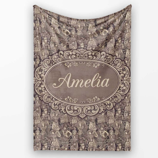 Classic Victorian Garden People Scene Pattern in Sepia Seamless  Personalised Custom Name Super Soft Fleece Blanket Bed Sofa Throw