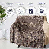 Classic Victorian Garden People Scene Pattern in Sepia Seamless  Personalised Custom Name Super Soft Fleece Blanket Bed Sofa Throw