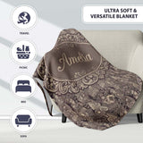 Classic Victorian Garden People Scene Pattern in Sepia Seamless  Personalised Custom Name Super Soft Fleece Blanket Bed Sofa Throw