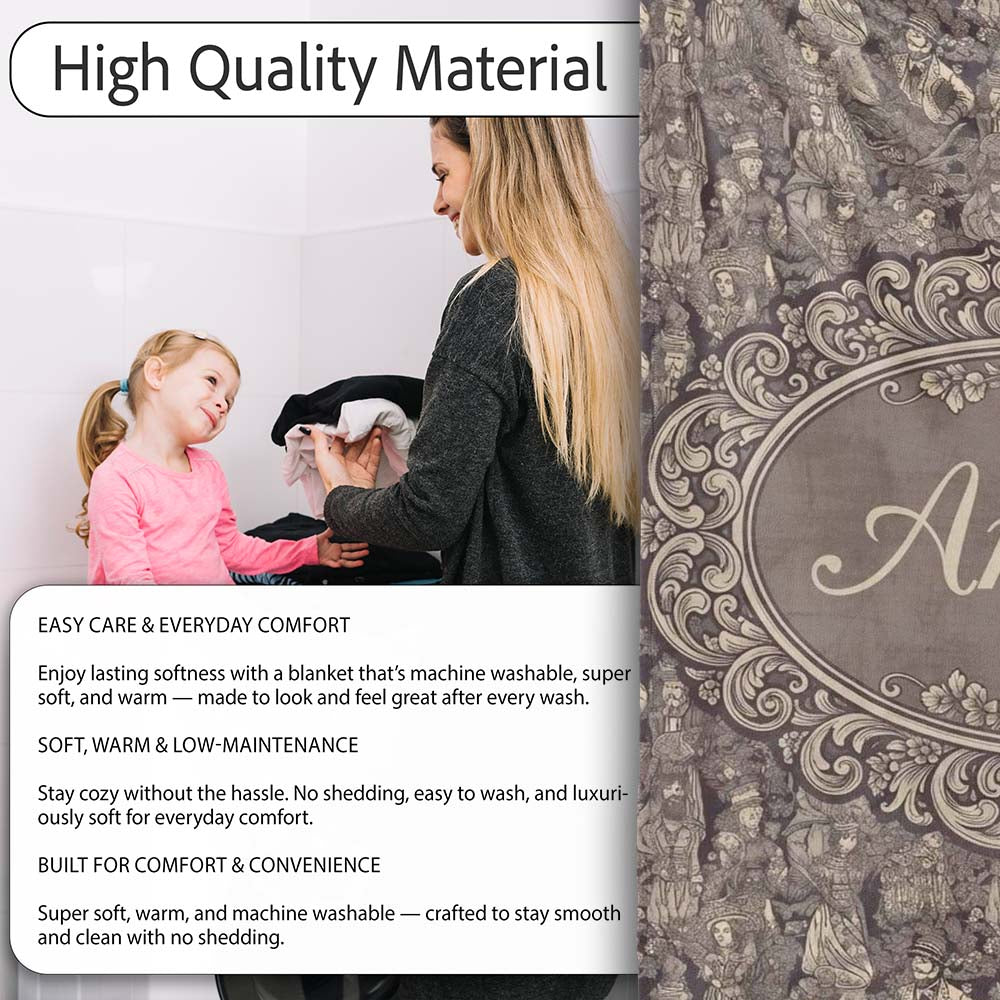 Classic Victorian Garden People Scene Pattern in Sepia Seamless  Personalised Custom Name Super Soft Fleece Blanket Bed Sofa Throw