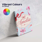 Personalised Name Watercolor Ribbon Bow Custom  Modern Room Accent Elegant Feature Canvas Wall Art Print Decor Picture Ready to Hang