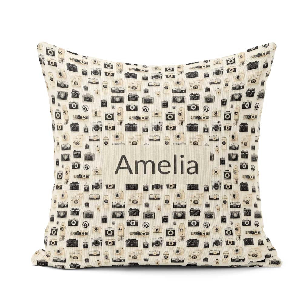 Custom Name Retro Collection Pattern Minimal Beige Seamless Name Square Filled Cushion Throw Pillow Sofa Bed Home Decor Zip Washable UK Made