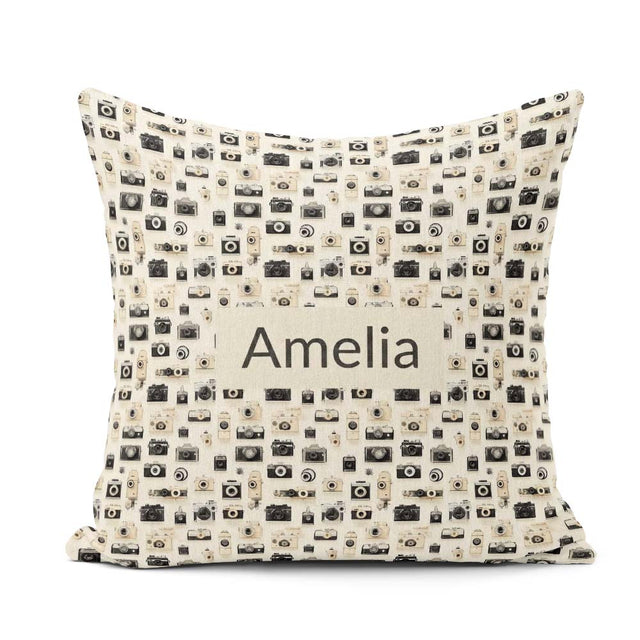 Custom Name Retro Collection Pattern Minimal Beige Seamless Name Square Filled Cushion Throw Pillow Sofa Bed Home Decor Zip Washable UK Made