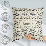 Custom Name Retro Collection Pattern Minimal Beige Seamless Name Square Filled Cushion Throw Pillow Sofa Bed Home Decor Zip Washable UK Made