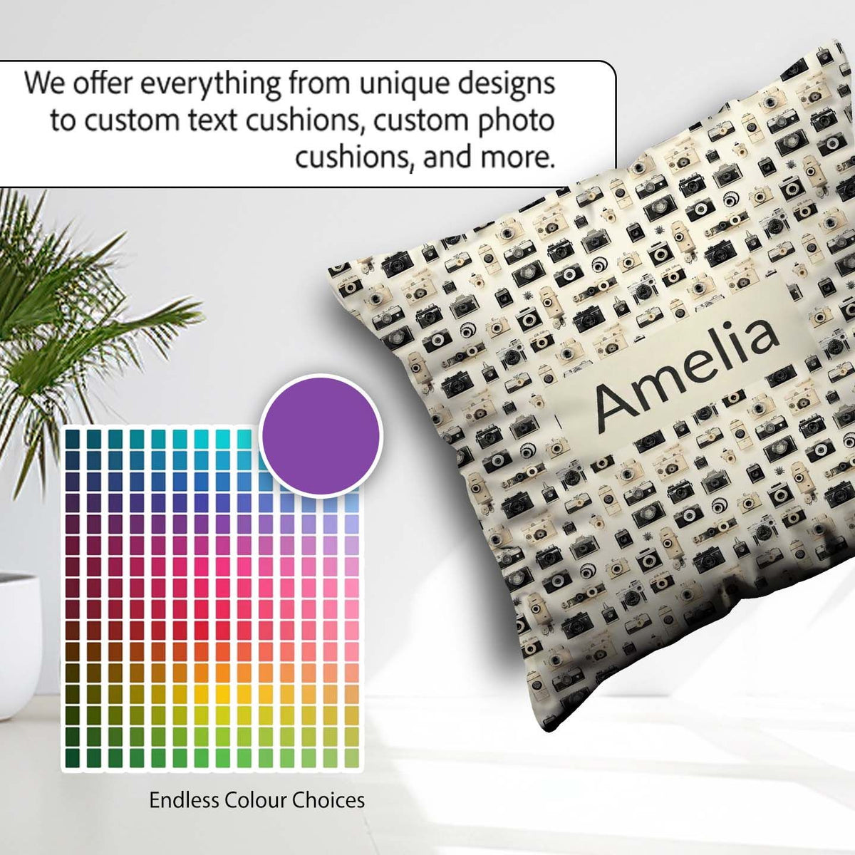 Custom Name Retro Collection Pattern Minimal Beige Seamless Name Square Filled Cushion Throw Pillow Sofa Bed Home Decor Zip Washable UK Made