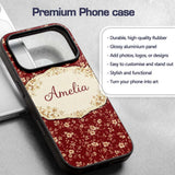 Red Floral Seamless Pattern Cute Printed Design Custom Name Protective Phone Case Mobile Cover Durable Everyday Smartphone Shock Resistant