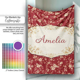 Red Floral Seamless Pattern Thoughtful Gift Idea Cute Unique Gift  Personalised Custom Name Super Soft Fleece Blanket Bed Sofa Throw