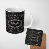Personalized Custom Name Classic Vintage Cars and Palm Trees Night Pattern Seamless Name Cute 11oz Ceramic Coffee Tea Mug White Large Handle