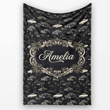 Classic Vintage Cars and Palm Trees Night Pattern Seamless Name Cute  Personalised Custom Name Super Soft Fleece Blanket Bed Sofa Throw