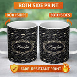 Personalized Custom Name Classic Vintage Cars and Palm Trees Night Pattern Seamless Name Cute 11oz Ceramic Coffee Tea Mug White Large Handle