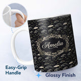 Personalized Custom Name Classic Vintage Cars and Palm Trees Night Pattern Seamless Name Cute 11oz Ceramic Coffee Tea Mug White Large Handle