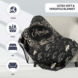 Classic Vintage Cars and Palm Trees Night Pattern Seamless Name Cute  Personalised Custom Name Super Soft Fleece Blanket Bed Sofa Throw