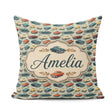 Custom Name Colorful Retro Cars Autumn Leaves Seamless Name Cute Square Filled Cushion Throw Pillow Sofa Bed Home Decor Zip Washable UK Made