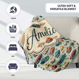 Colorful Retro Cars Autumn Leaves Pattern Seamless Name Cute Unique  Personalised Custom Name Super Soft Fleece Blanket Bed Sofa Throw
