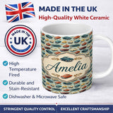Personalized Custom Name Colorful Retro Cars Autumn Leaves Pattern Seamless Name Cute Unique 11oz Ceramic Coffee Tea Mug White Large Handle