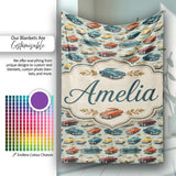 Colorful Retro Cars Autumn Leaves Pattern Seamless Name Cute Unique  Personalised Custom Name Super Soft Fleece Blanket Bed Sofa Throw