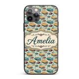 Mid Century Classic Cars Scenic Pattern Seamless Custom Name Protective Phone Case Mobile Cover Durable Everyday Smartphone Shock Resistant