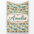 Mid Century Classic Cars Scenic Pattern Seamless Name Cute Unique  Personalised Custom Name Super Soft Fleece Blanket Bed Sofa Throw