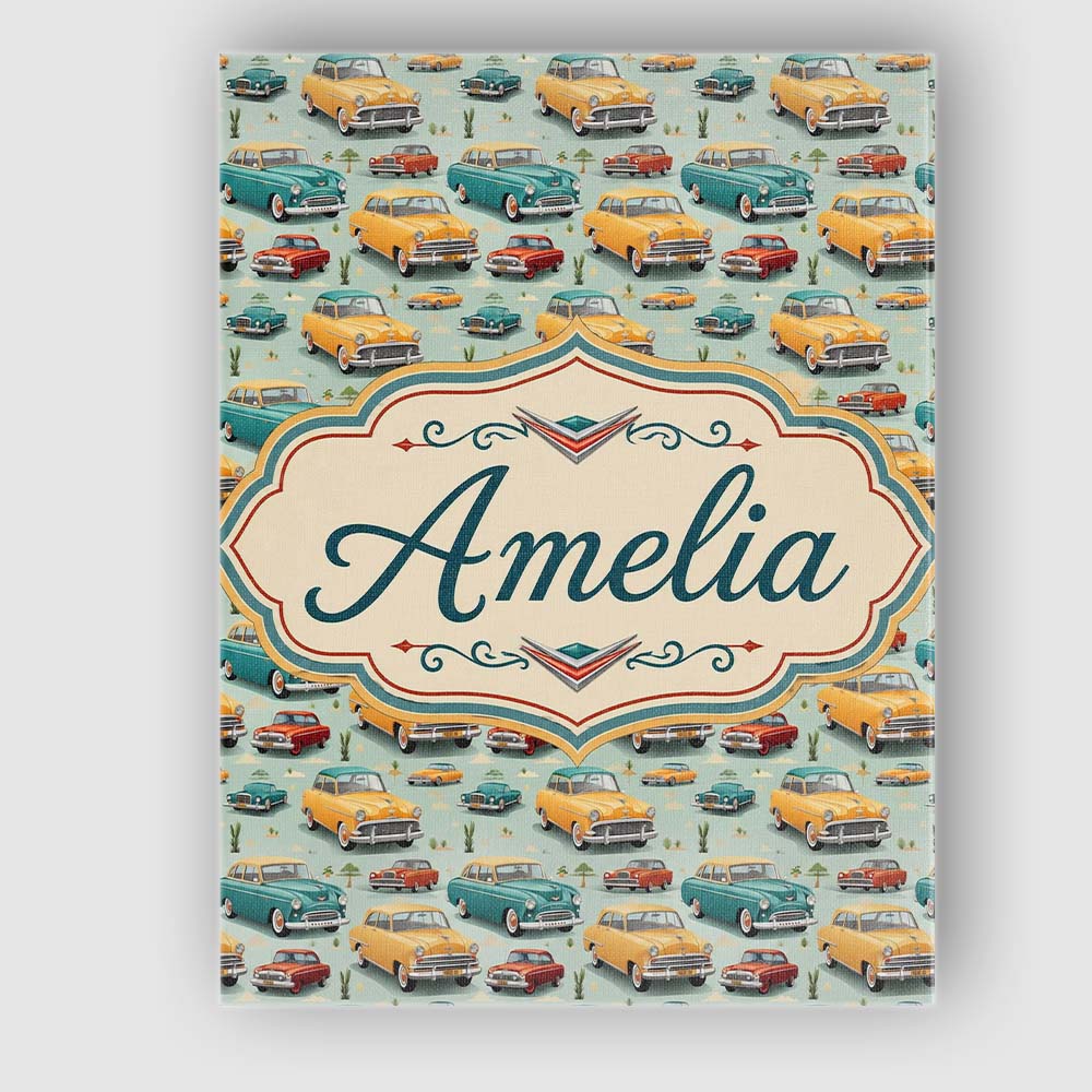 Personalised Name Mid Century Classic Cars Custom  Unique Gift Idea Elegant Feature Canvas Wall Art Print Decor Picture Ready to Hang