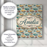 Personalised Name Mid Century Classic Cars Custom  Unique Gift Idea Elegant Feature Canvas Wall Art Print Decor Picture Ready to Hang