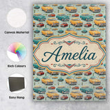 Personalised Name Mid Century Classic Cars Custom  Unique Gift Idea Elegant Feature Canvas Wall Art Print Decor Picture Ready to Hang