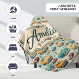 Mid Century Classic Cars Scenic Pattern Seamless Name Cute Unique  Personalised Custom Name Super Soft Fleece Blanket Bed Sofa Throw