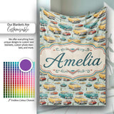 Mid Century Classic Cars Scenic Pattern Seamless Name Cute Unique  Personalised Custom Name Super Soft Fleece Blanket Bed Sofa Throw